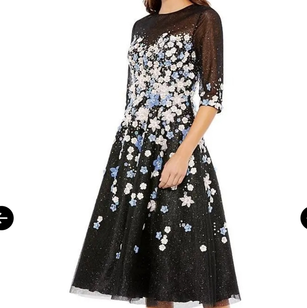 NWOT  MAC DUGGAL FLORAL EMBROIDERED A-LINE TEA-LENGHT COCTAIL DRESS. SIZE:6